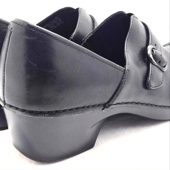 Dansko Tamara Black Leather Slip-On Clogs With Adjustable Strap - Picture 9 of 16